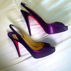 Christian Louboutin Metallic Purple/Black Textured Suede No. Prive Slingback